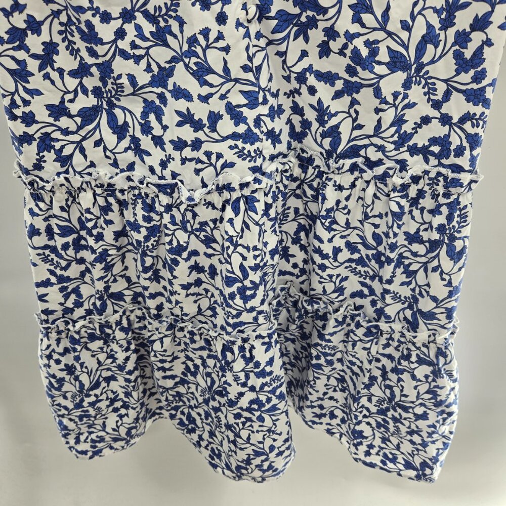 Sugarlips White Blue Floral Ruffle Sleeve Lined Cotton Mini Dress Size Small - Picture 5 of 12